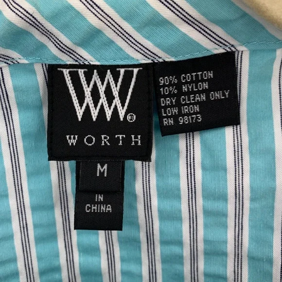Worth Aqua Striped Seersucker Snap Front Short Jacket Sz M - Picture 9 of 13